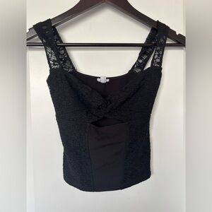 Garage Black Lace twist ruched Top